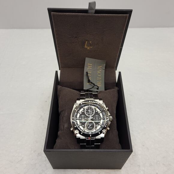 Bulova Men's Chronograph Calendar Precisionist Quartz Silver Watch 46 MM 98B405 - Picture 3 of 8